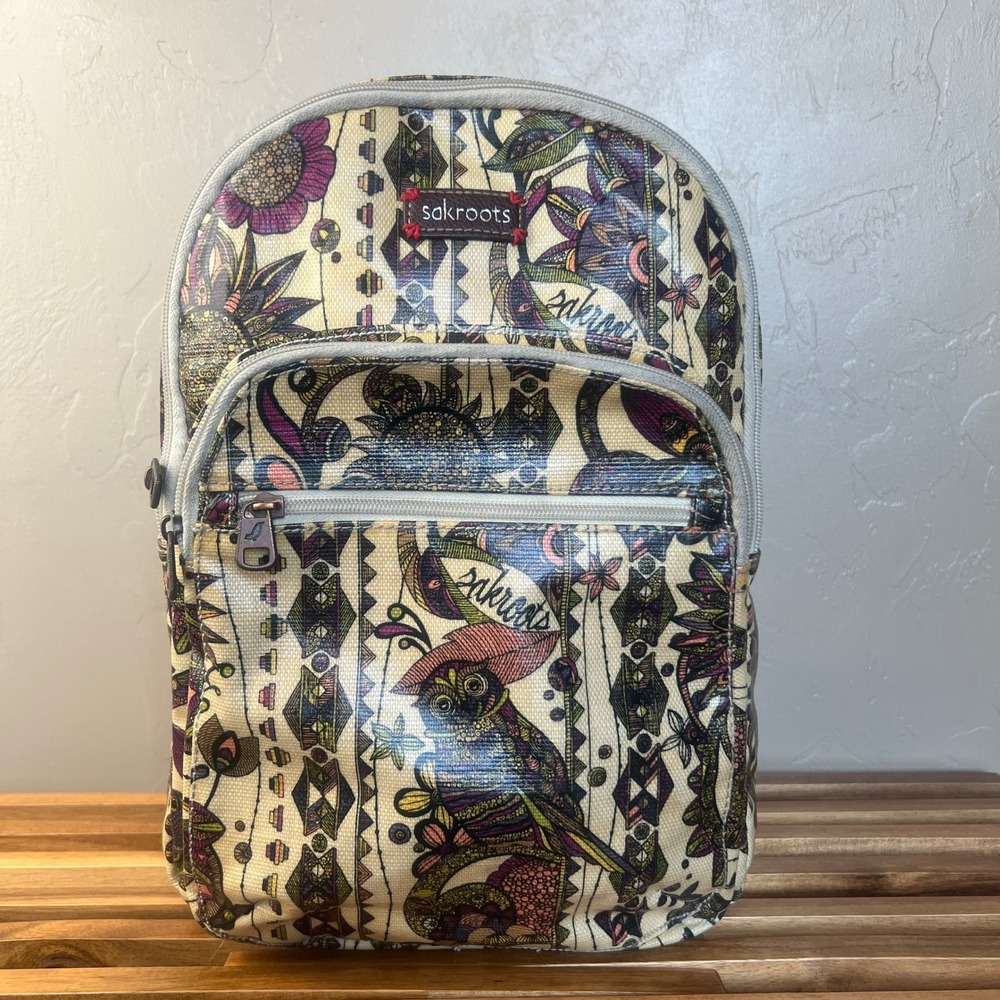 Sakroots Coated Canvas Artist Print Owl Floral Multi-Color Mini Backpack Bag